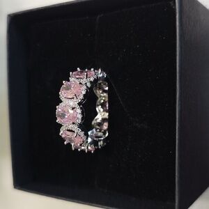 Stunning Pink Crystal Silver Band Ring